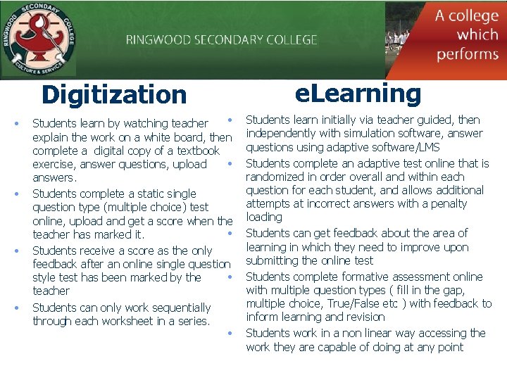 Digitization • • • Students learn by watching teacher explain the work on a