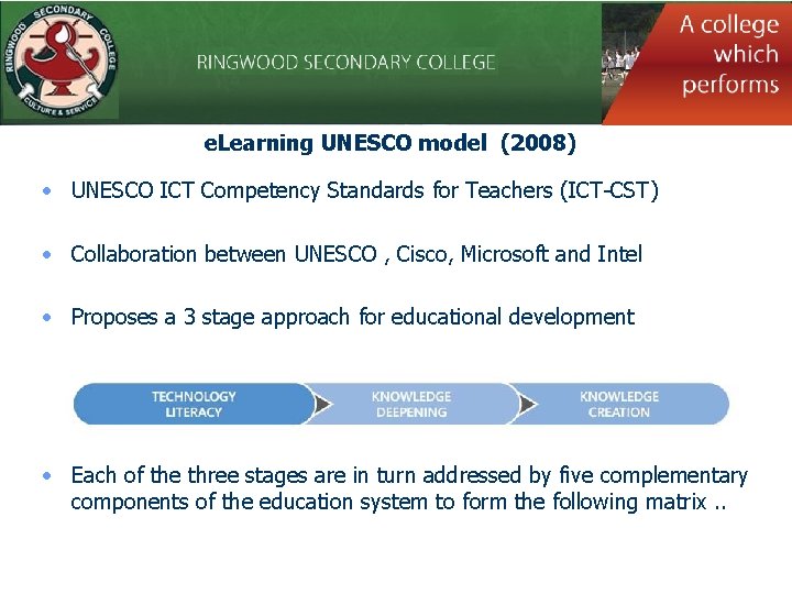 e. Learning UNESCO model (2008) • UNESCO ICT Competency Standards for Teachers (ICT-CST) •