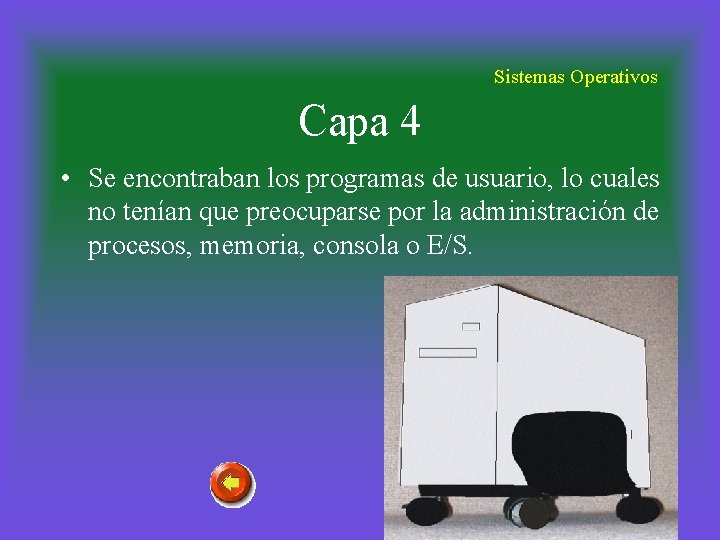 Sistemas Operativos Capa 4 • Se encontraban los programas de usuario, lo cuales no