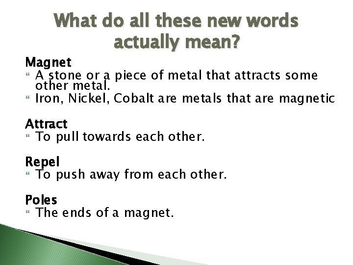 What do all these new words actually mean? Magnet A stone or a piece