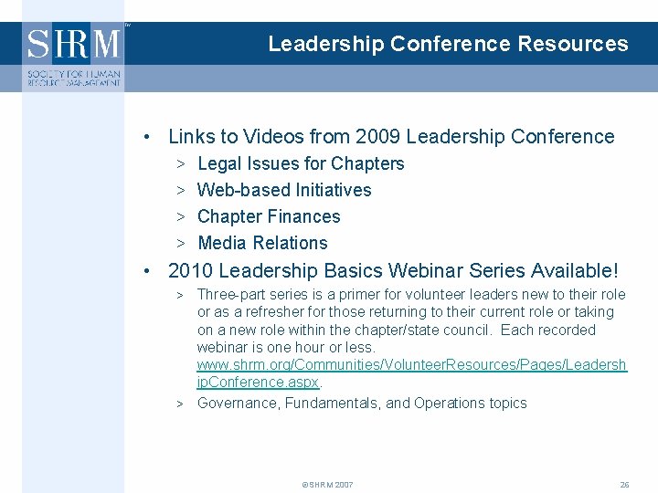 Leadership Conference Resources • Links to Videos from 2009 Leadership Conference > Legal Issues