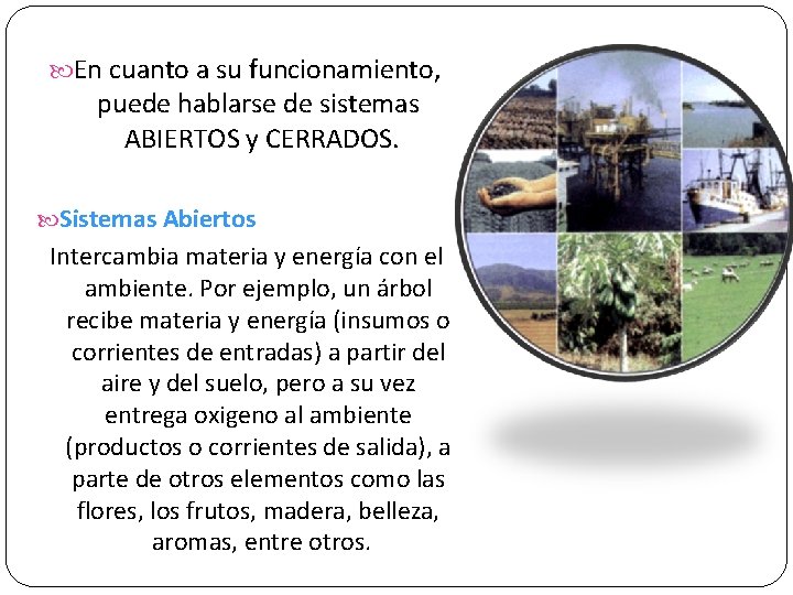  En cuanto a su funcionamiento, puede hablarse de sistemas ABIERTOS y CERRADOS. Sistemas