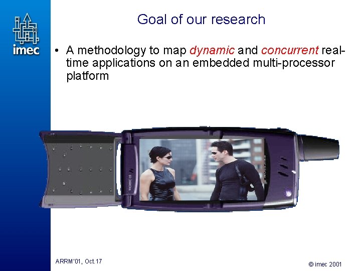 Goal of our research • A methodology to map dynamic and concurrent realtime applications Goal of our research • A methodology to map dynamic and concurrent realtime applications