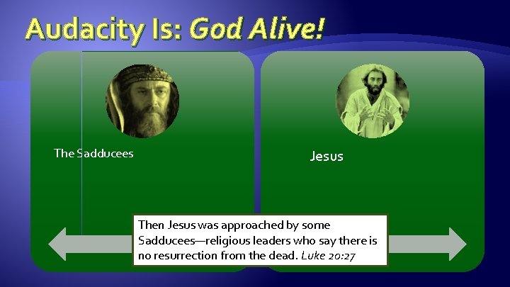 Audacity Is: God Alive! The Sadducees • Religious dead-heads. • God without power or