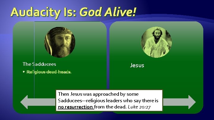 Audacity Is: God Alive! The Sadducees • Religious dead-heads. • God without power or