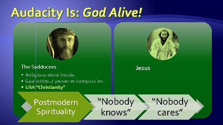 Audacity Is: God Alive! The Sadducees • Religious dead-heads. • God without power or