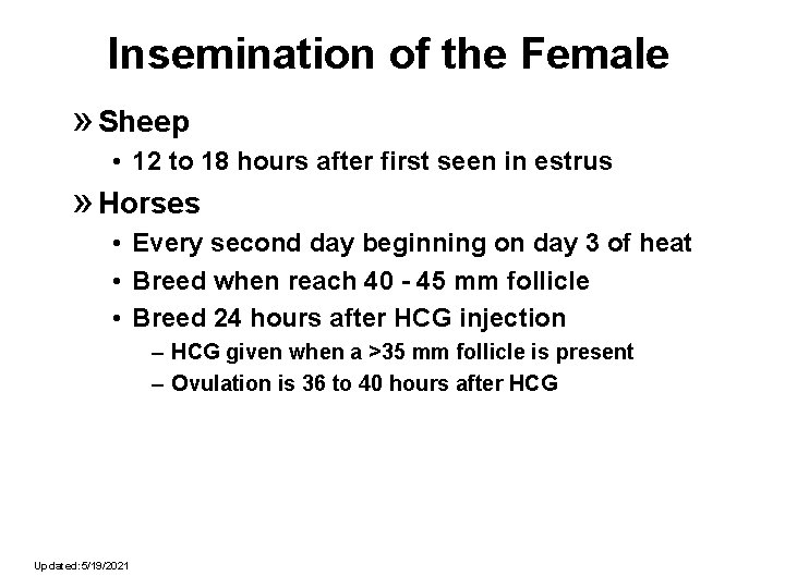 Insemination of the Female » Sheep • 12 to 18 hours after first seen