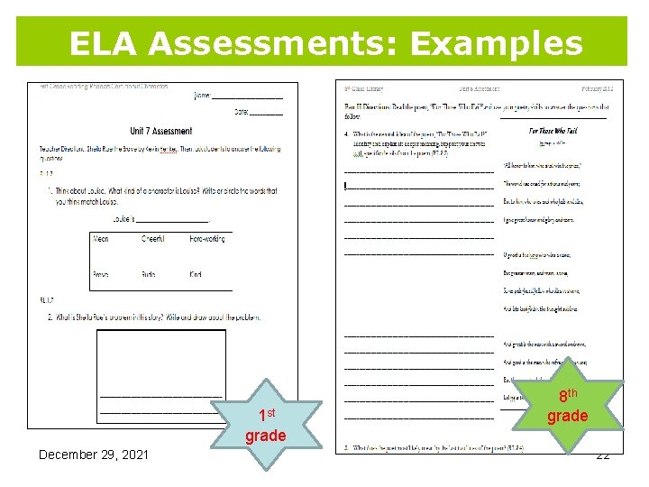 ELA Assessments: Examples 1 st grade December 29, 2021 8 th grade 22 ELA Assessments: Examples 1 st grade December 29, 2021 8 th grade 22