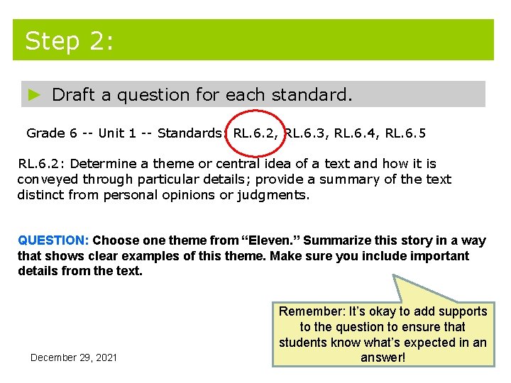 Step 2: ► Draft a question for each standard. Grade 6 -- Unit 1 Step 2: ► Draft a question for each standard. Grade 6 -- Unit 1