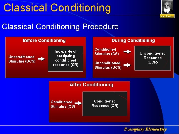 Classical Conditioning Ivan Pavlov Classical Conditioning Procedure Before Conditioning Unconditioned Stimulus (UCS) During Conditioning