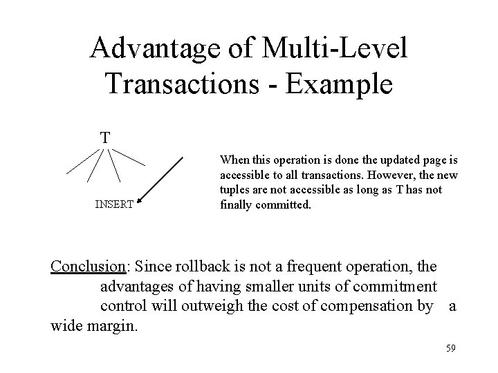 Advantage of Multi-Level Transactions - Example T INSERT When this operation is done the