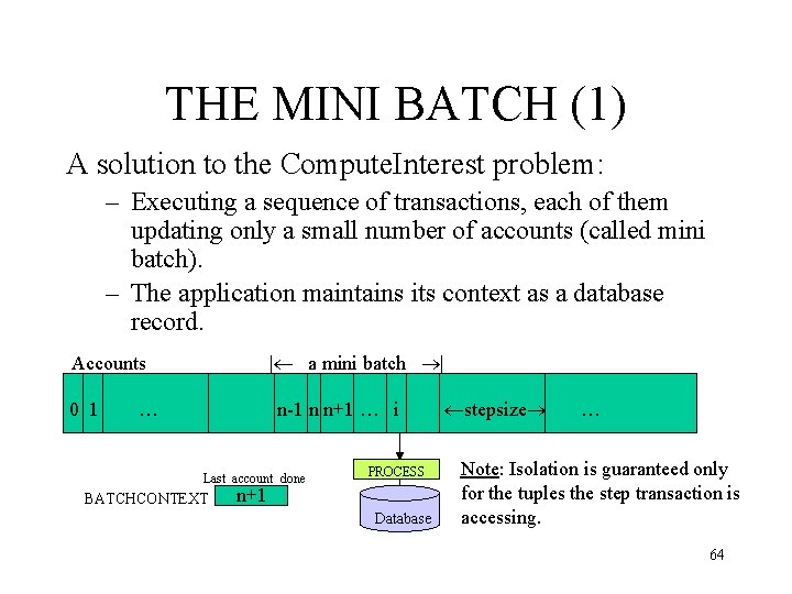 THE MINI BATCH (1) A solution to the Compute. Interest problem: – Executing a