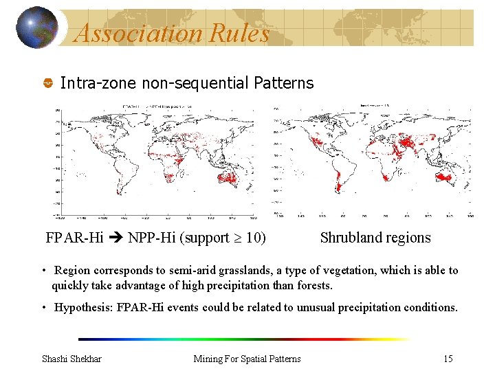 Association Rules Intra-zone non-sequential Patterns FPAR-Hi NPP-Hi (support 10) Shrubland regions • Region corresponds