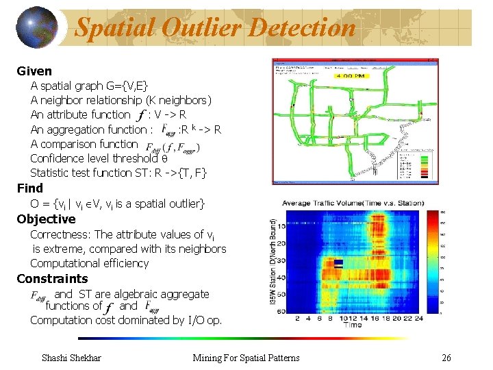 Spatial Outlier Detection Given A spatial graph G={V, E} A neighbor relationship (K neighbors)