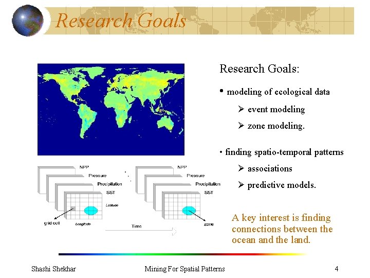 Research Goals: • modeling of ecological data Ø event modeling Ø zone modeling. •