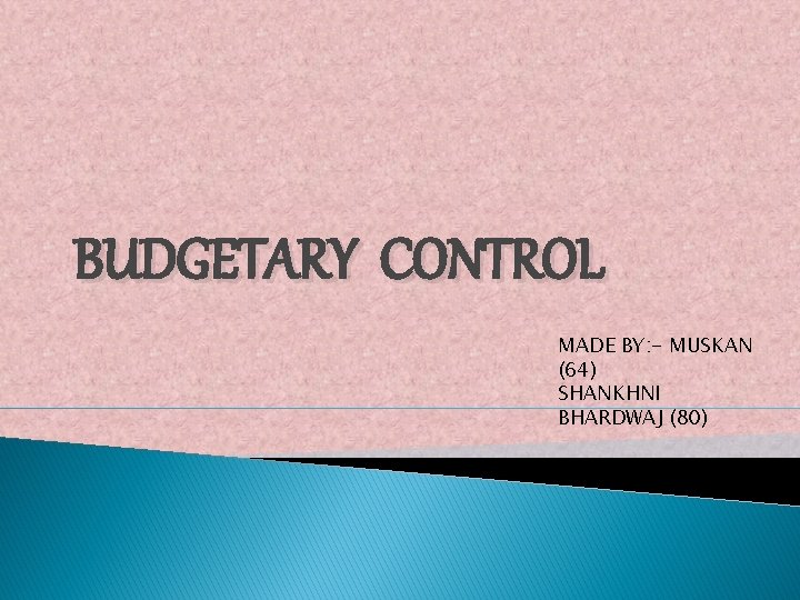 BUDGETARY CONTROL MADE BY: - MUSKAN (64) SHANKHNI BHARDWAJ (80) 