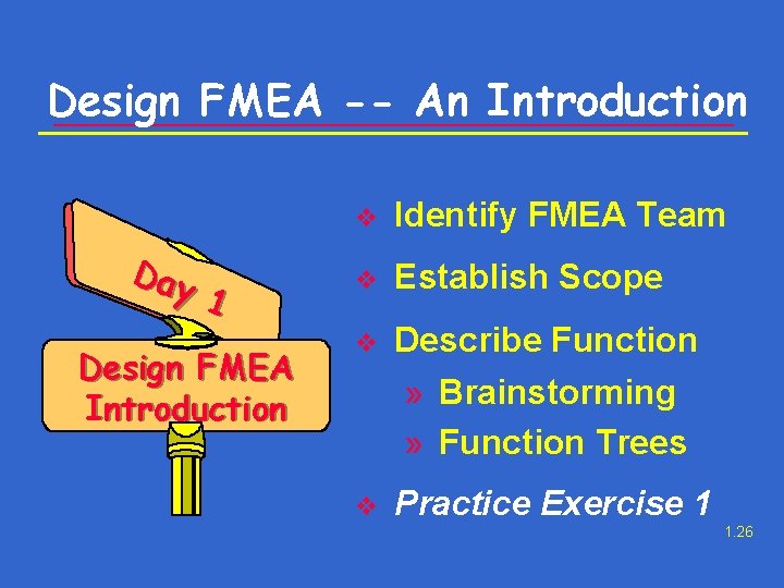 Design FMEA -- An Introduction Day 1 Design FMEA Introduction v Identify FMEA Team