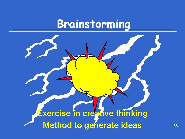 Brainstorming Exercise in creative thinking Method to generate ideas 1. 38 