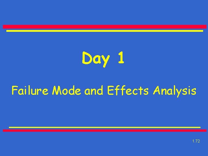 Day 1 Failure Mode and Effects Analysis 1. 72 