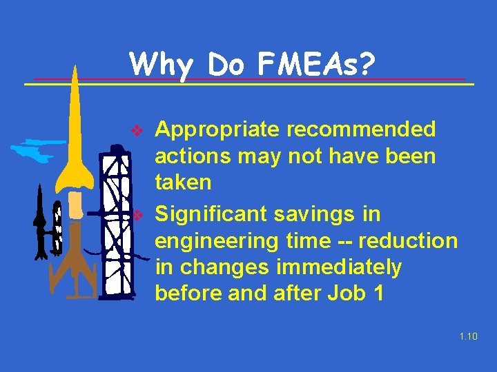 Why Do FMEAs? v v Appropriate recommended actions may not have been taken Significant