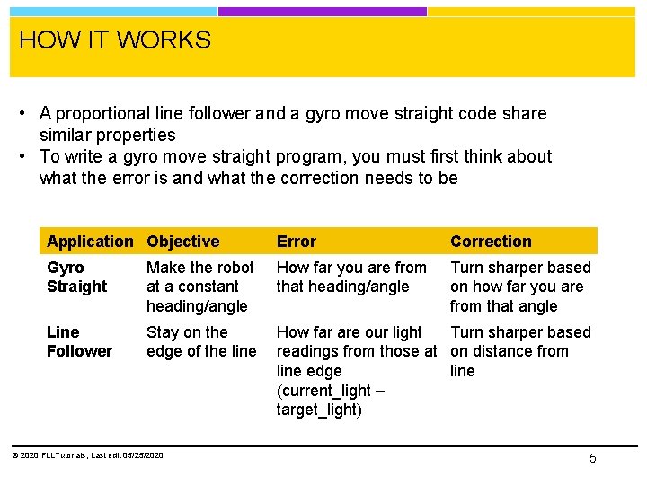 HOW IT WORKS • A proportional line follower and a gyro move straight code