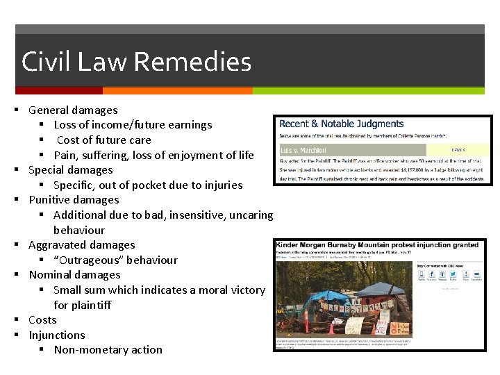 Civil Law Remedies § General damages § Loss of income/future earnings § Cost of Civil Law Remedies § General damages § Loss of income/future earnings § Cost of