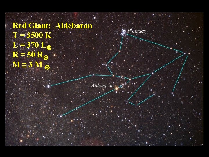 Red Giant: Aldebaran T = 3500 K L = 370 L R = 50