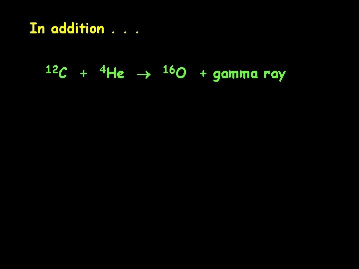 In addition. . . 12 C + 4 He 16 O + gamma ray