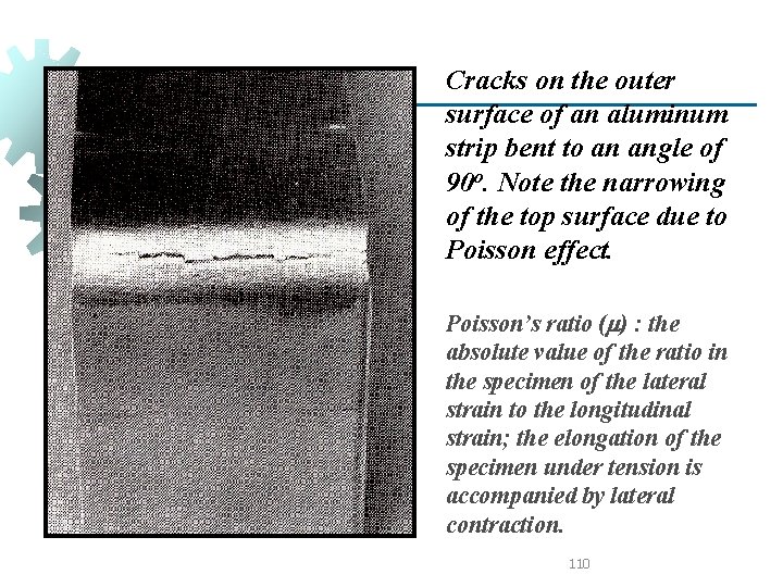 Cracks on the outer surface of an aluminum strip bent to an angle of