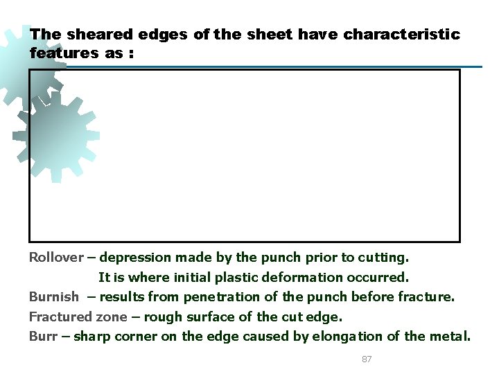 The sheared edges of the sheet have characteristic features as : Rollover – depression