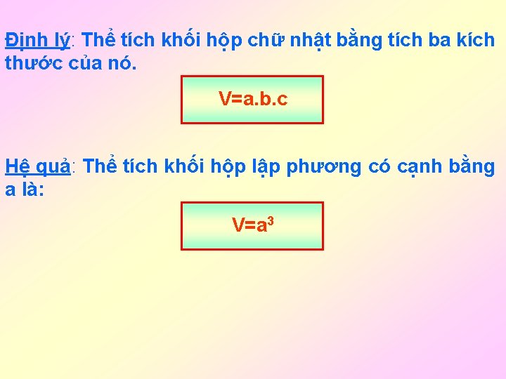 Định lý: Thể tích khối hộp chữ nhật bằng tích ba kích thước của