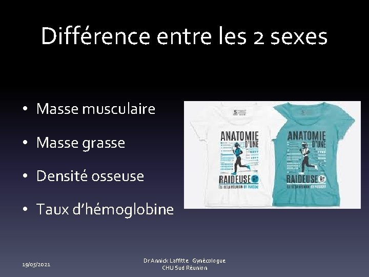 Différence entre les 2 sexes • Masse musculaire • Masse grasse • Densité osseuse