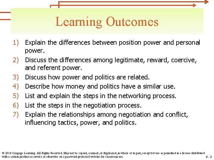 Learning Outcomes 1) Explain the differences between position power and personal power. 2) Discuss