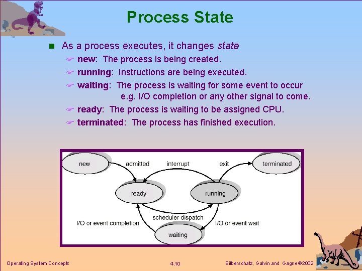 Process State n As a process executes, it changes state F new: The process
