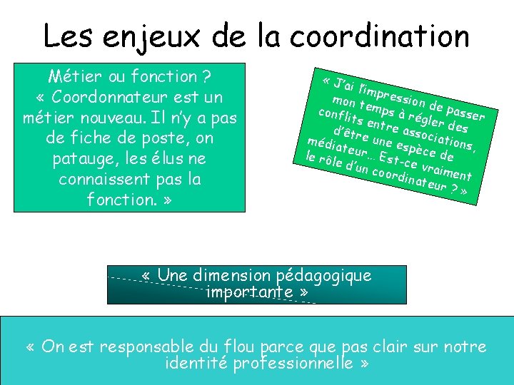 Les enjeux de la coordination Métier ou fonction ? « Coordonnateur est un métier