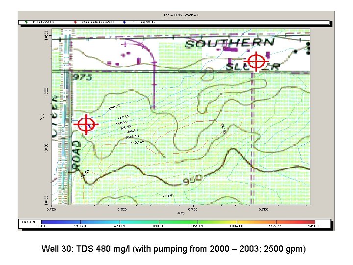Well 30: TDS 480 mg/l (with pumping from 2000 – 2003; 2500 gpm) 