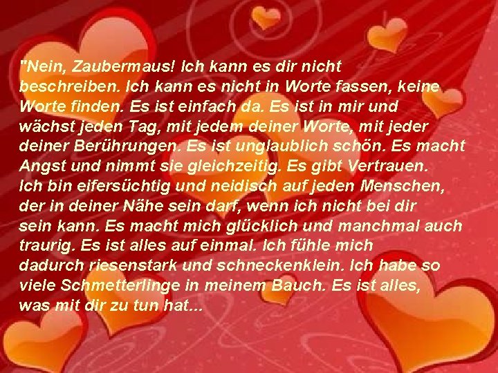 "Nein, Zaubermaus! Ich kann es dir nicht beschreiben. Ich kann es nicht in Worte