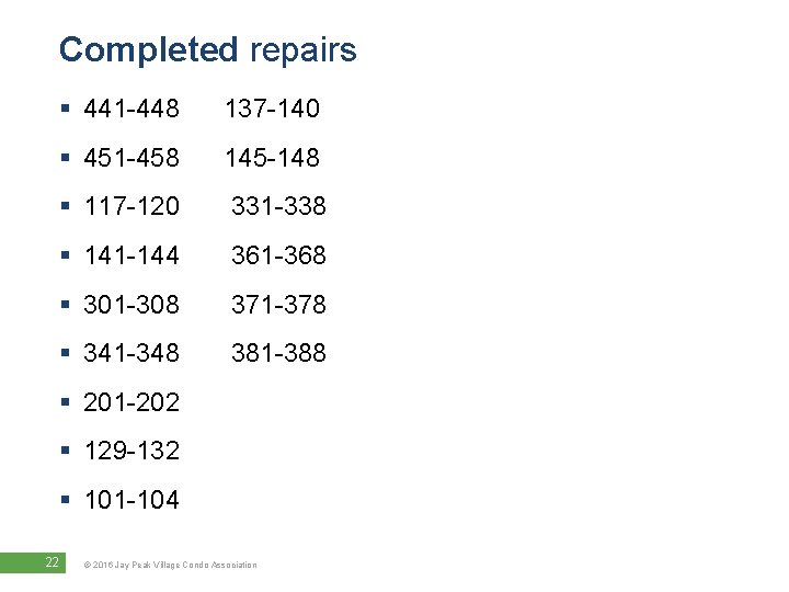 Completed repairs § 441 -448 137 -140 § 451 -458 145 -148 § 117