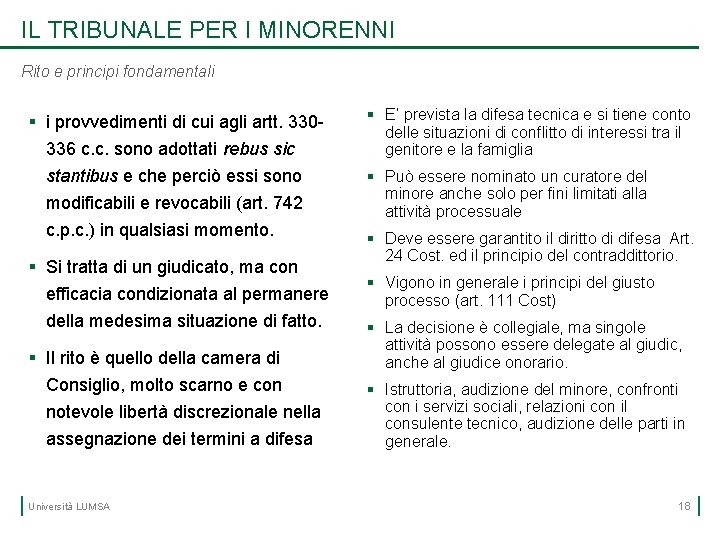 IL TRIBUNALE PER I MINORENNI Rito e principi fondamentali § i provvedimenti di cui