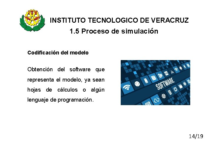 INSTITUTO TECNOLOGICO DE VERACRUZ 1. 5 Proceso de simulación Codificación del modelo Obtención del