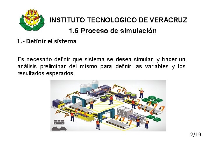 INSTITUTO TECNOLOGICO DE VERACRUZ 1. 5 Proceso de simulación 1. - Definir el sistema