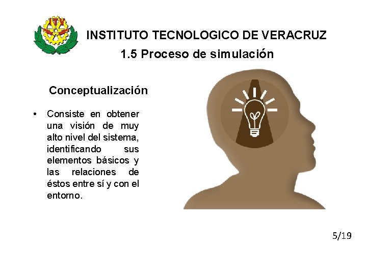 INSTITUTO TECNOLOGICO DE VERACRUZ 1. 5 Proceso de simulación Conceptualización • Consiste en obtener