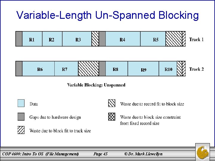 Variable-Length Un-Spanned Blocking COP 4600: Intro To OS (File Management) Page 45 © Dr.