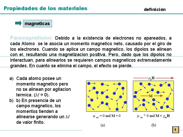 Propiedades de los materiales definición magneticas Paramagnetismo: Debido a la existencia de electrones no