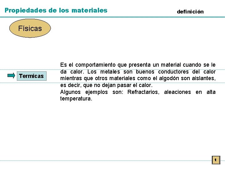 Propiedades de los materiales definición Físicas Termicas Es el comportamiento que presenta un material