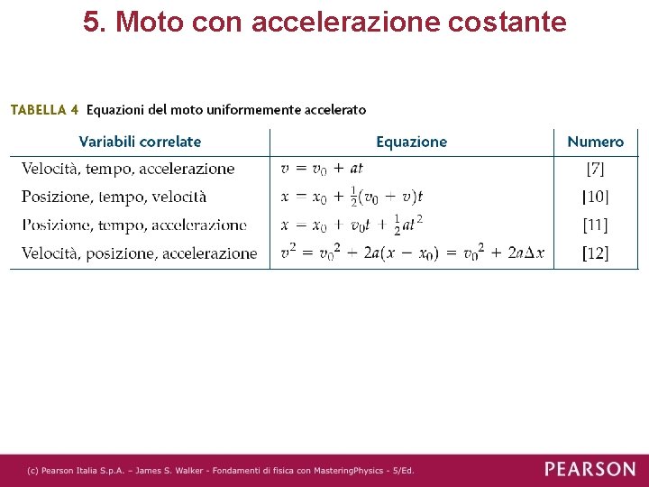 5. Moto con accelerazione costante 
