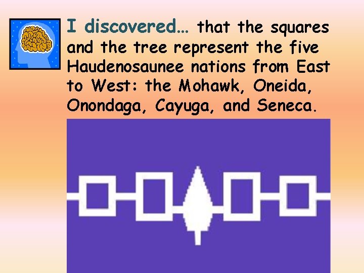 I discovered… that the squares and the tree represent the five Haudenosaunee nations from