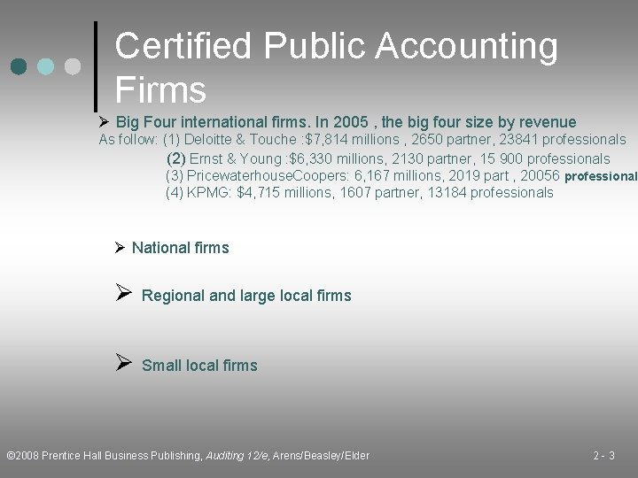 Certified Public Accounting Firms Ø Big Four international firms. In 2005 , the big