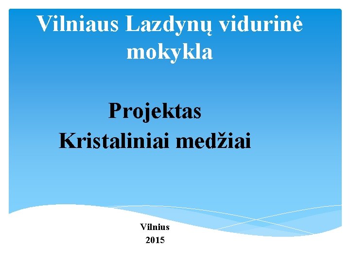 Vilniaus Lazdynų vidurinė mokykla Projektas Kristaliniai medžiai Vilnius 2015 