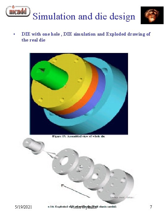 Simulation and die design • DIE with one hole , DIE simulation and Exploded